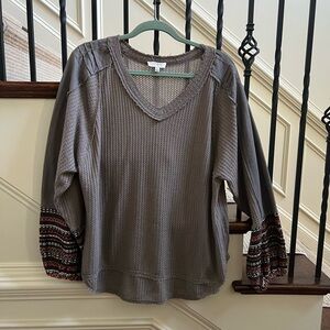 Umgee Brown waffle Textured Knit Top large
